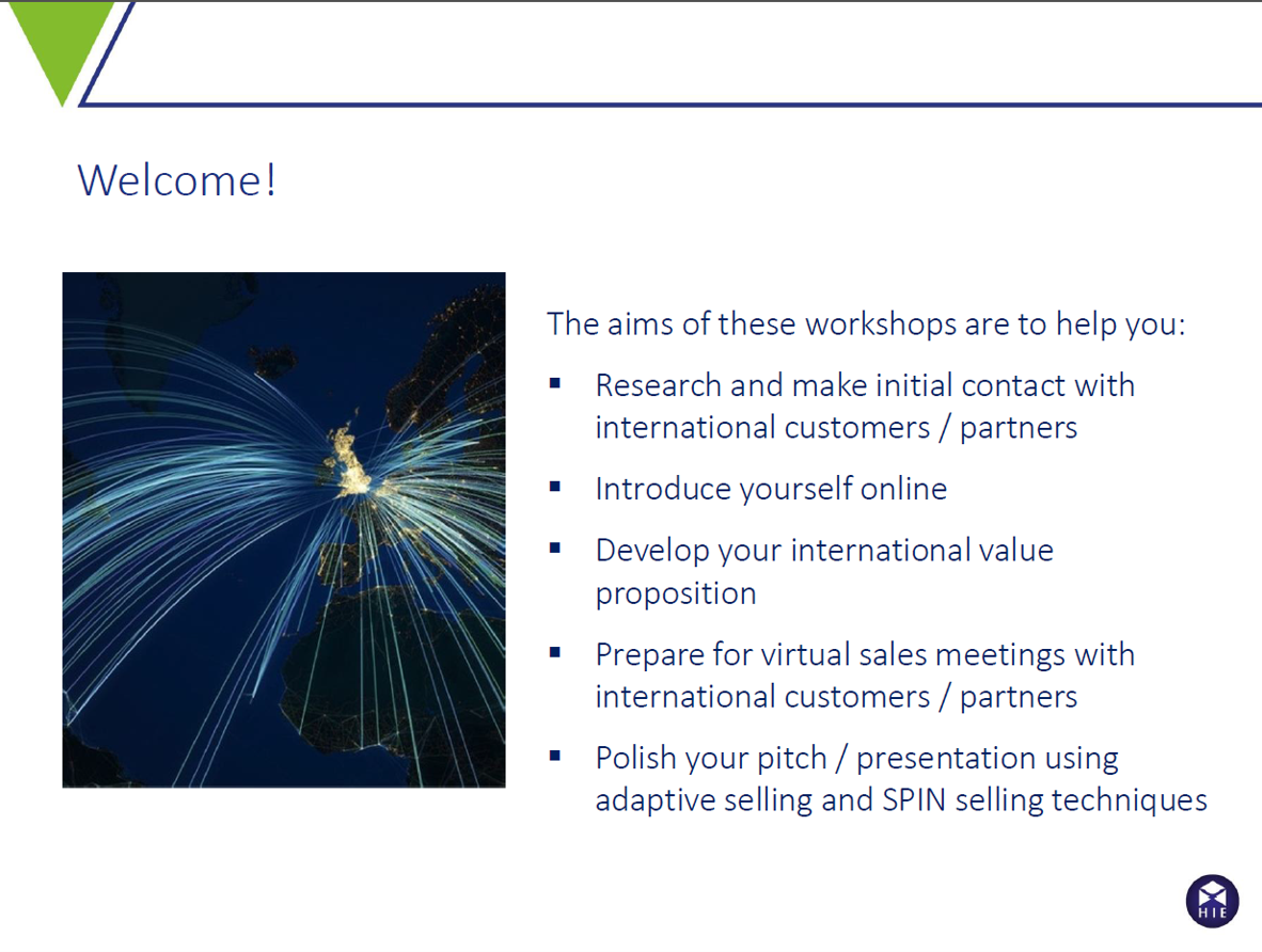 Welcome slide from Online eLearning Course: Preparing for International Virtual Sales Meetings