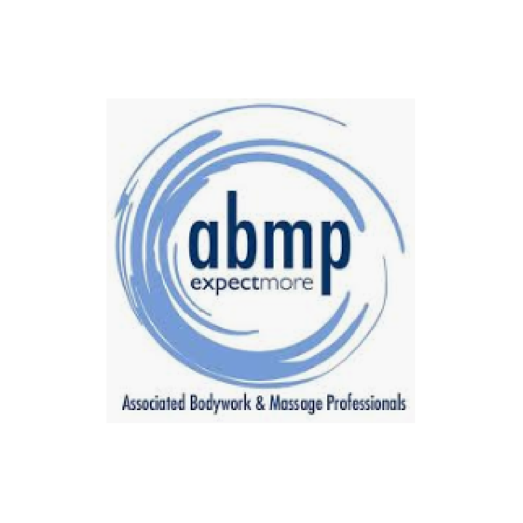 ABMP logo with blue circular brushstroke and the words “Associated Bodywork & Massage Professionals”