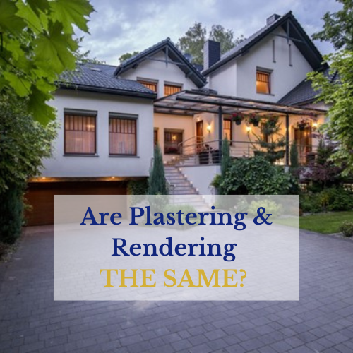 Rendered home with tress either side with caption asking 'Are plastering and rendering the same?'