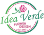 Logo per Idea Verde Flower Design, emblema floreale circolare verde e rosa con la scritta “dal 1990”