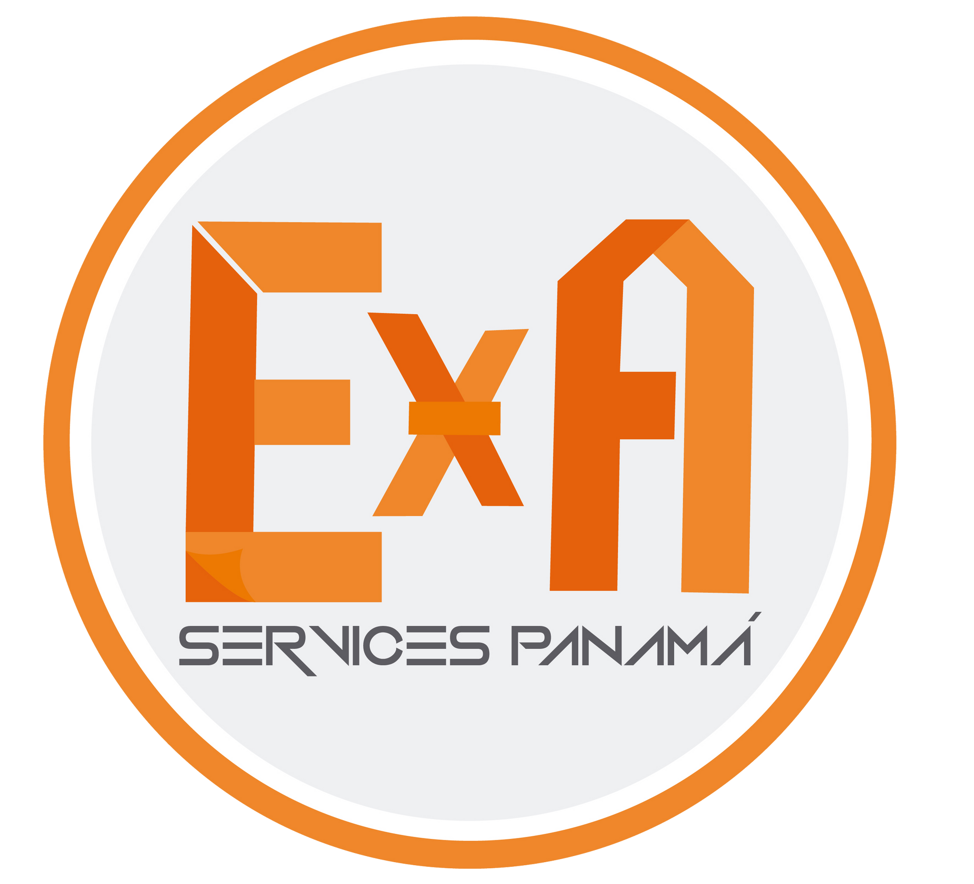 Logotipo de ExA Services Pty en naranja y gris dentro de un borde circular.