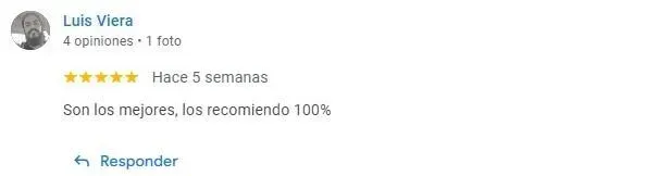 Spanish review comment with 5-star rating: “Son los mejores, los recomiendo 100%.”