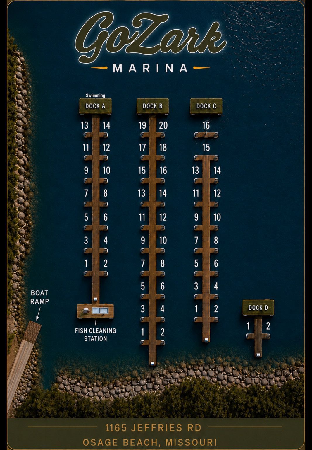 Dock layout at GoZark Resort