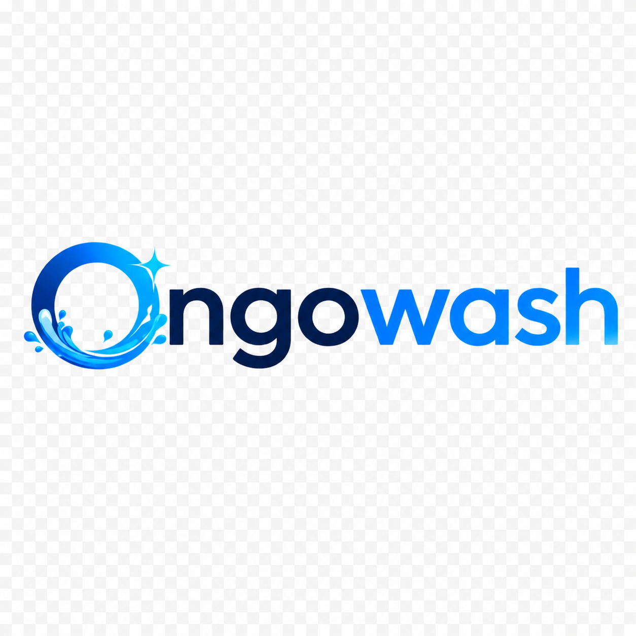 Ongowash logo in blue with a circular water-splash icon on a transparent background