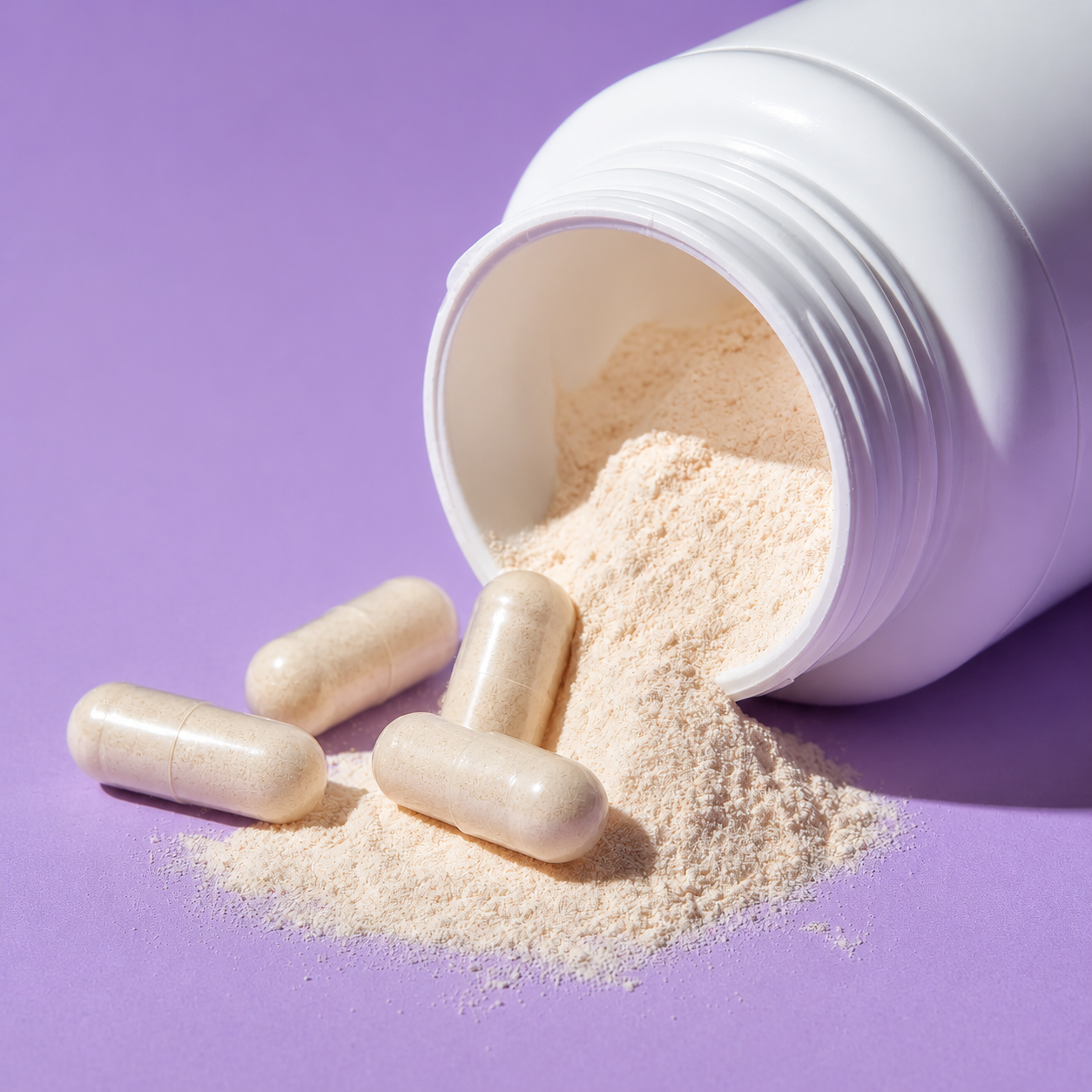 Yeast beta-glucan powder and supplement capsules