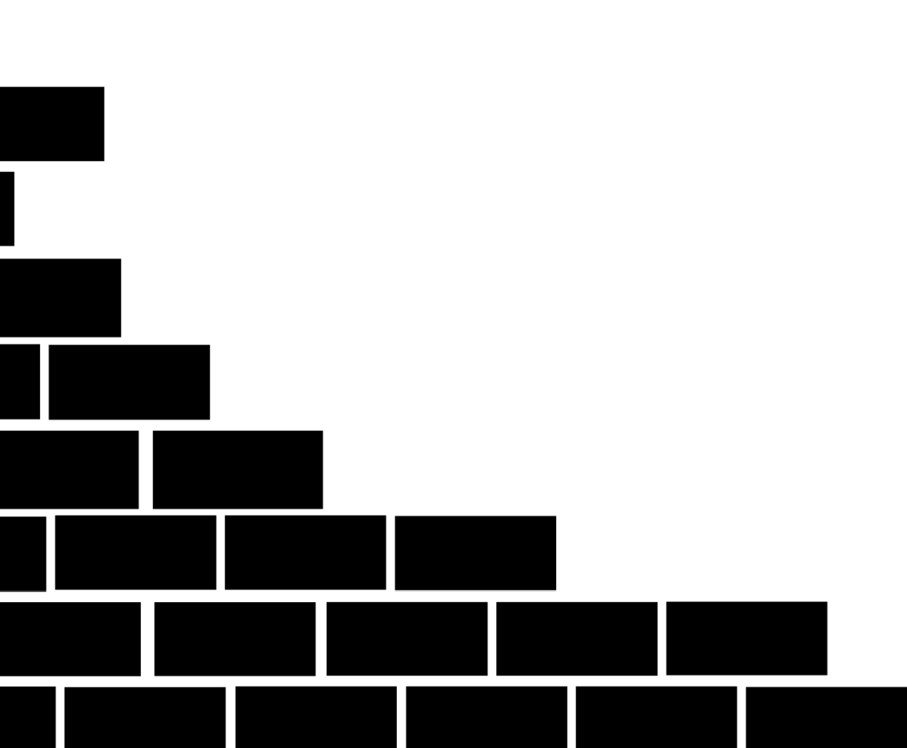 Black brick wall pattern on a white background with a stepped, diagonal upper edge