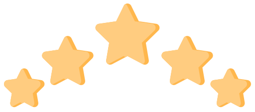 Five orange stars in an arc on a white background