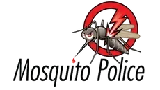 Mosquito Police logo with a mosquito crossed out by a red prohibition sign