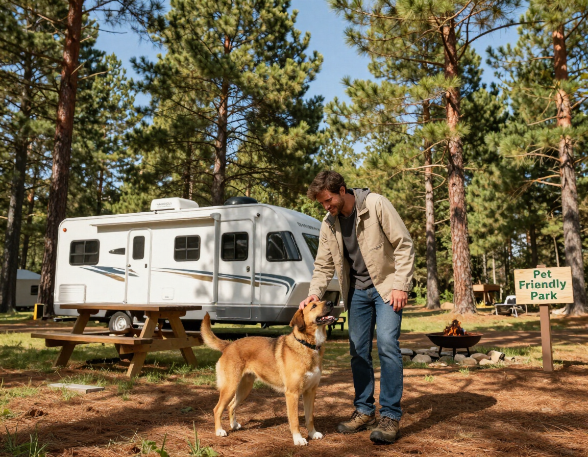 Guest with pet dog at RV site