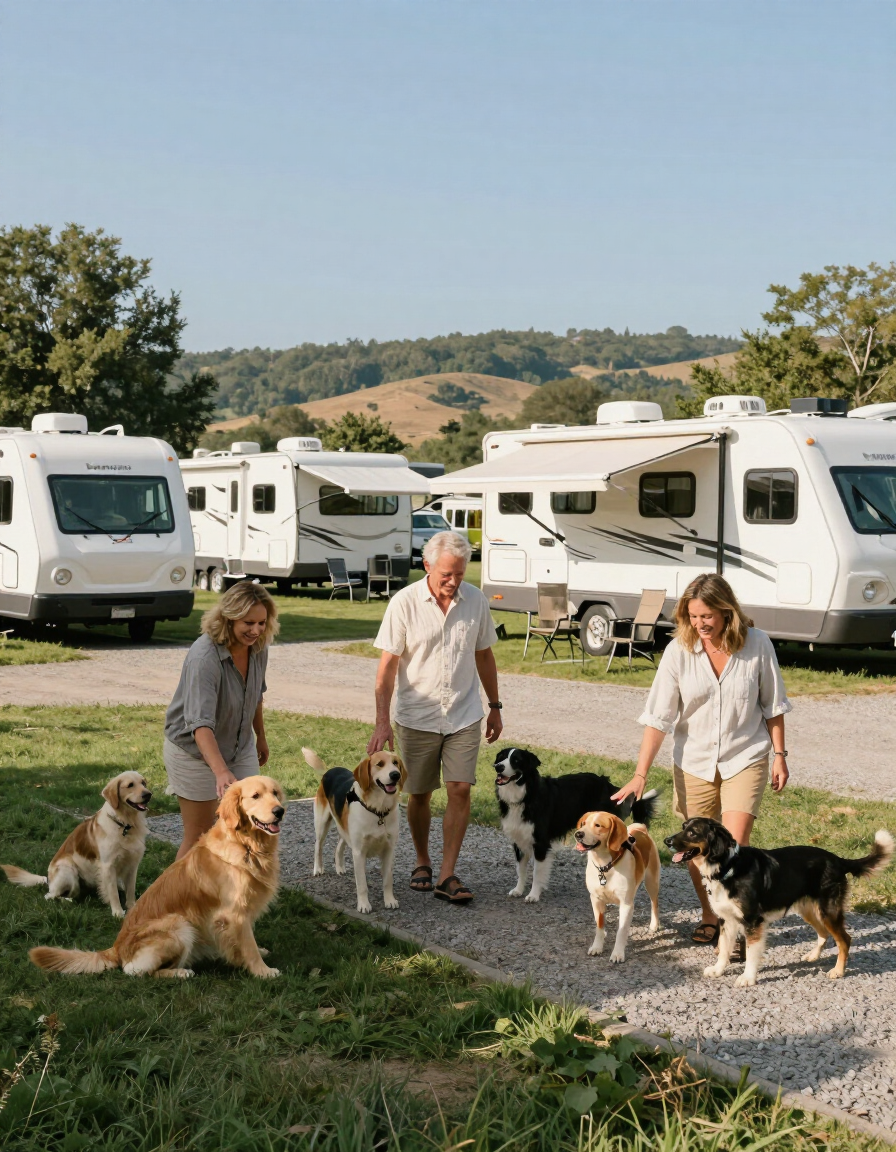 RVs parked under pine trees at In The Pines RV Park