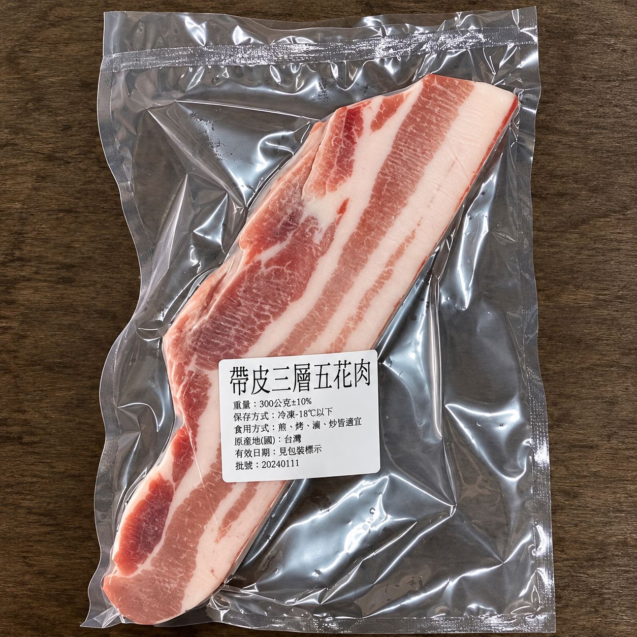 [大龍粥]帶皮三層豬五花(300g/1條)
