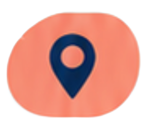 Blue location pin on a coral rounded background
