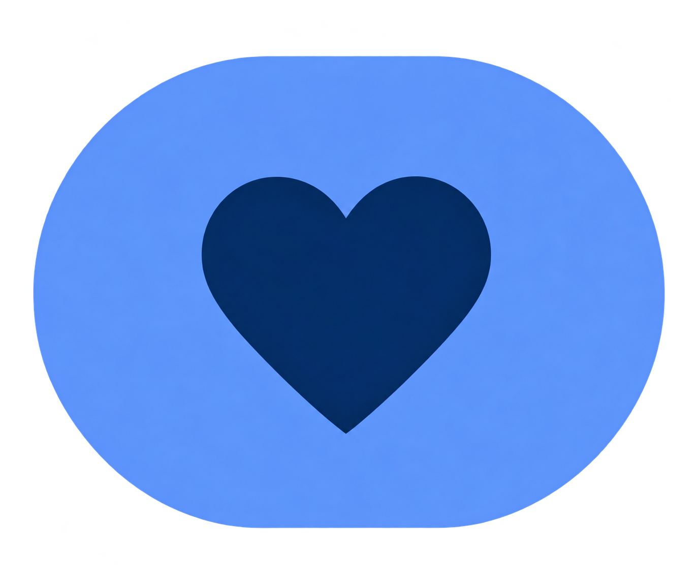 Blue rounded button with a dark blue heart icon in the center