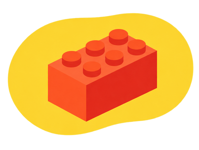 Red toy building block on a yellow background