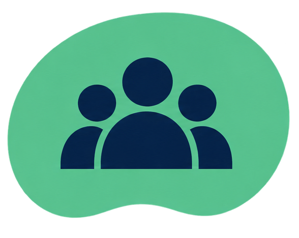 Dark blue group icon on a green rounded background