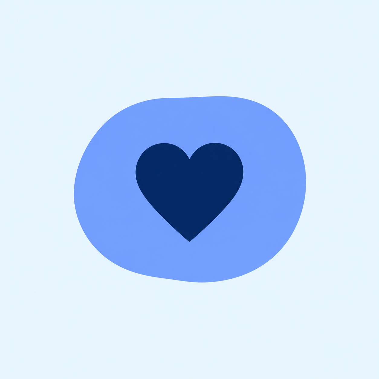 Dark blue heart inside a light blue rounded square icon