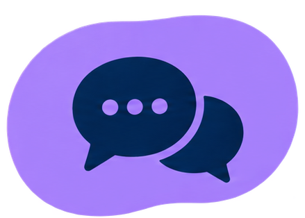 Two dark chat bubbles with three dots on a purple background