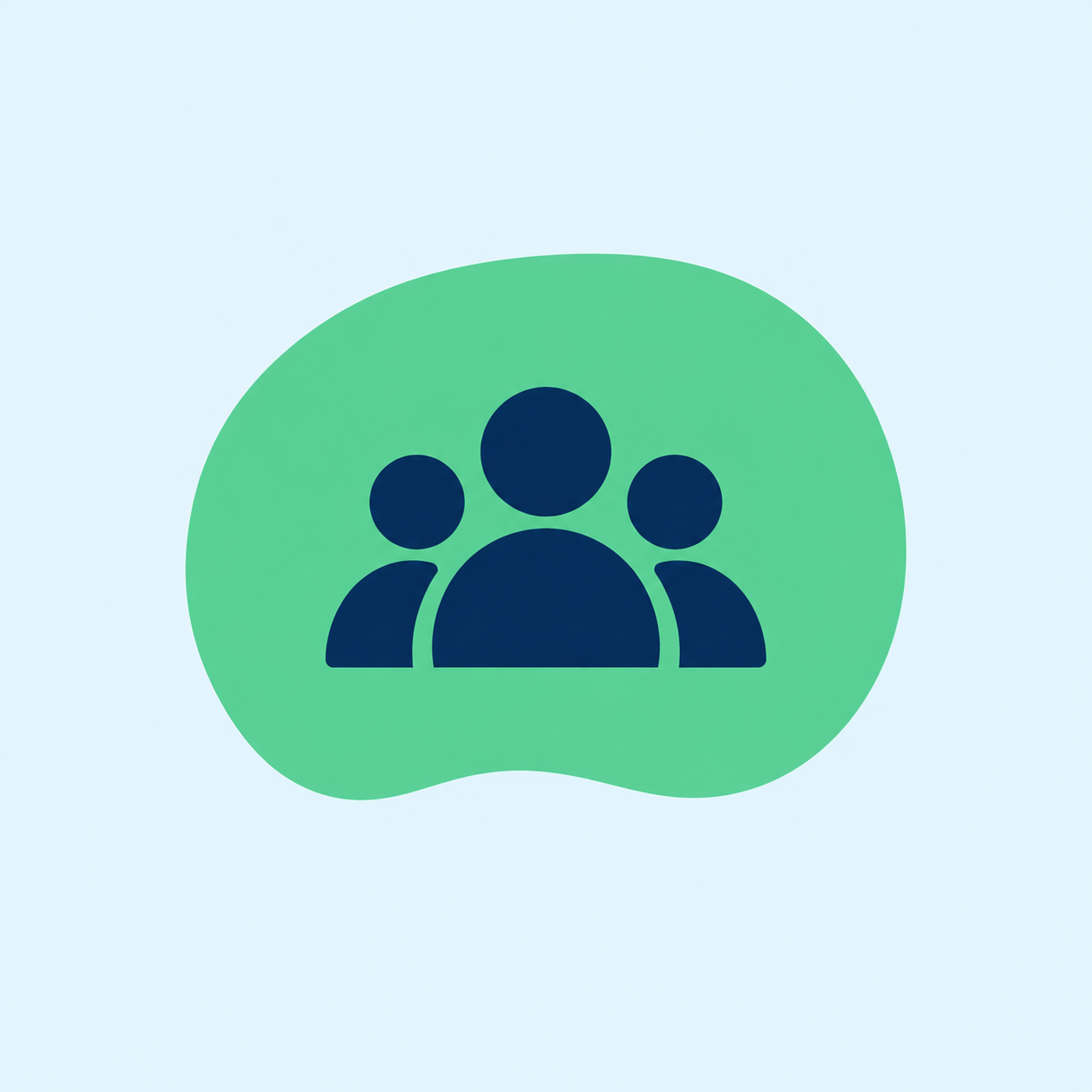 Blue group icon inside a green chat bubble on a light background