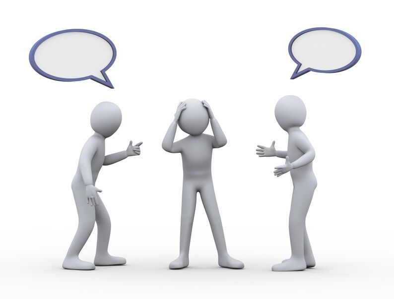 Three people are talking to each other with speech bubbles above them