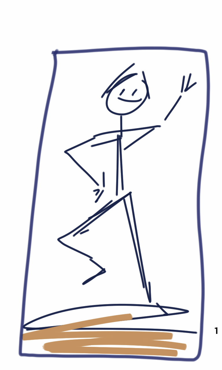 A drawing of a stick figure with a smile on his face.