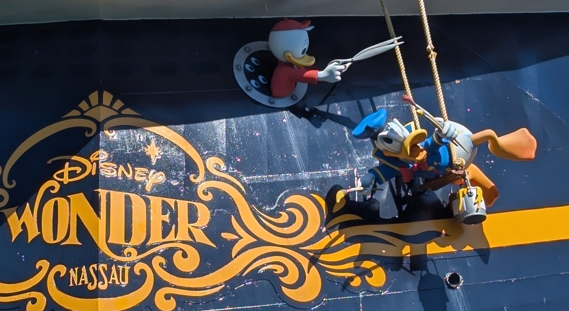 photo of donald duck at Disney Wonder Nassau