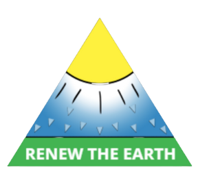 A triangle with the words renew the earth on it