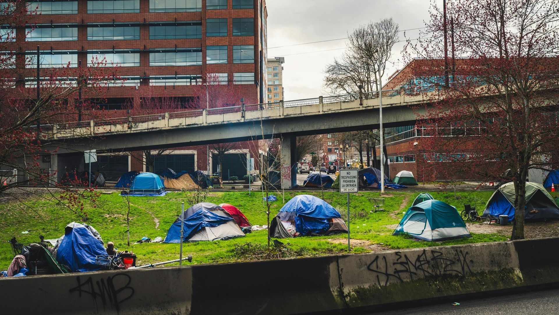 A bunch of tents are sitting on top of a grassy field.