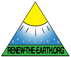 A logo for renew-the-earth.org shows a mountain and a sun