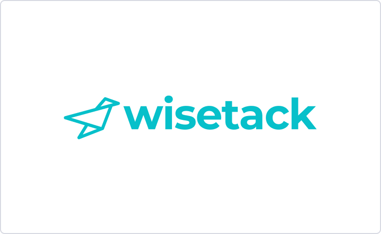 Wisetack logo with teal paper airplane icon and wordmark on white background