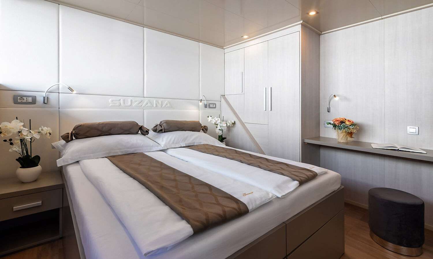 There is a large bed in the middle of the room.