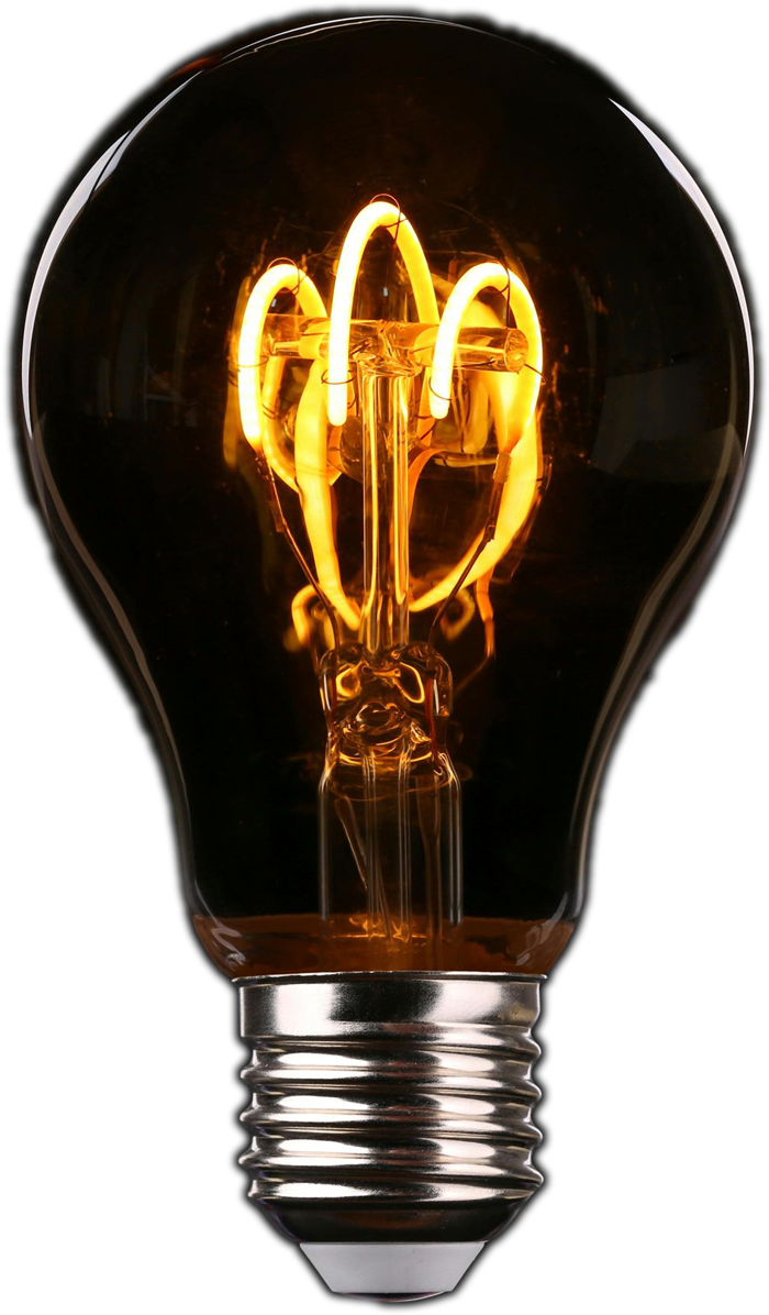 Lit decorative lightbulb with dark glass.