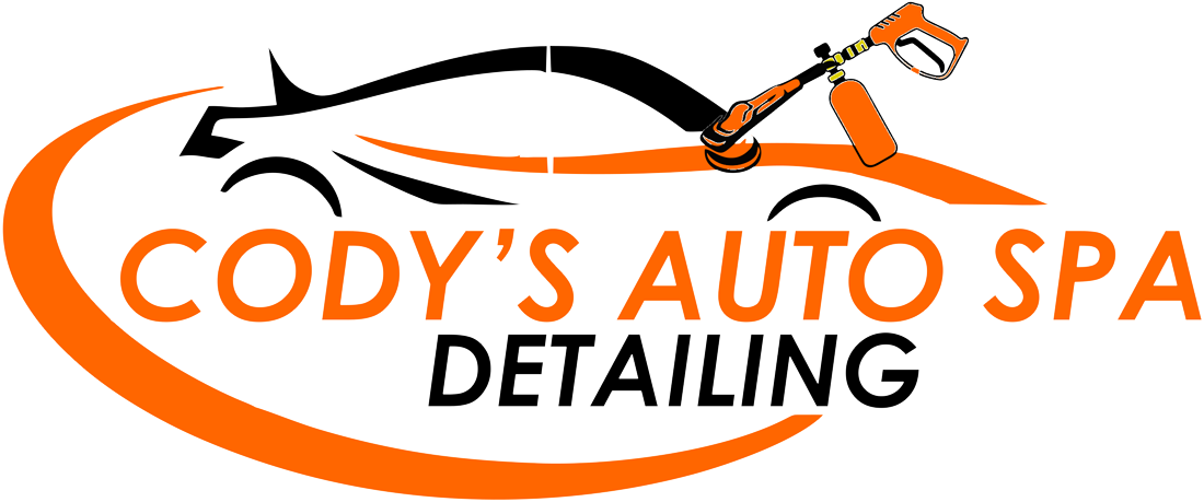 Logo for Cody's Auto Spa Detailing, featuring an orange car silhouette with a spray nozzle and the business name.