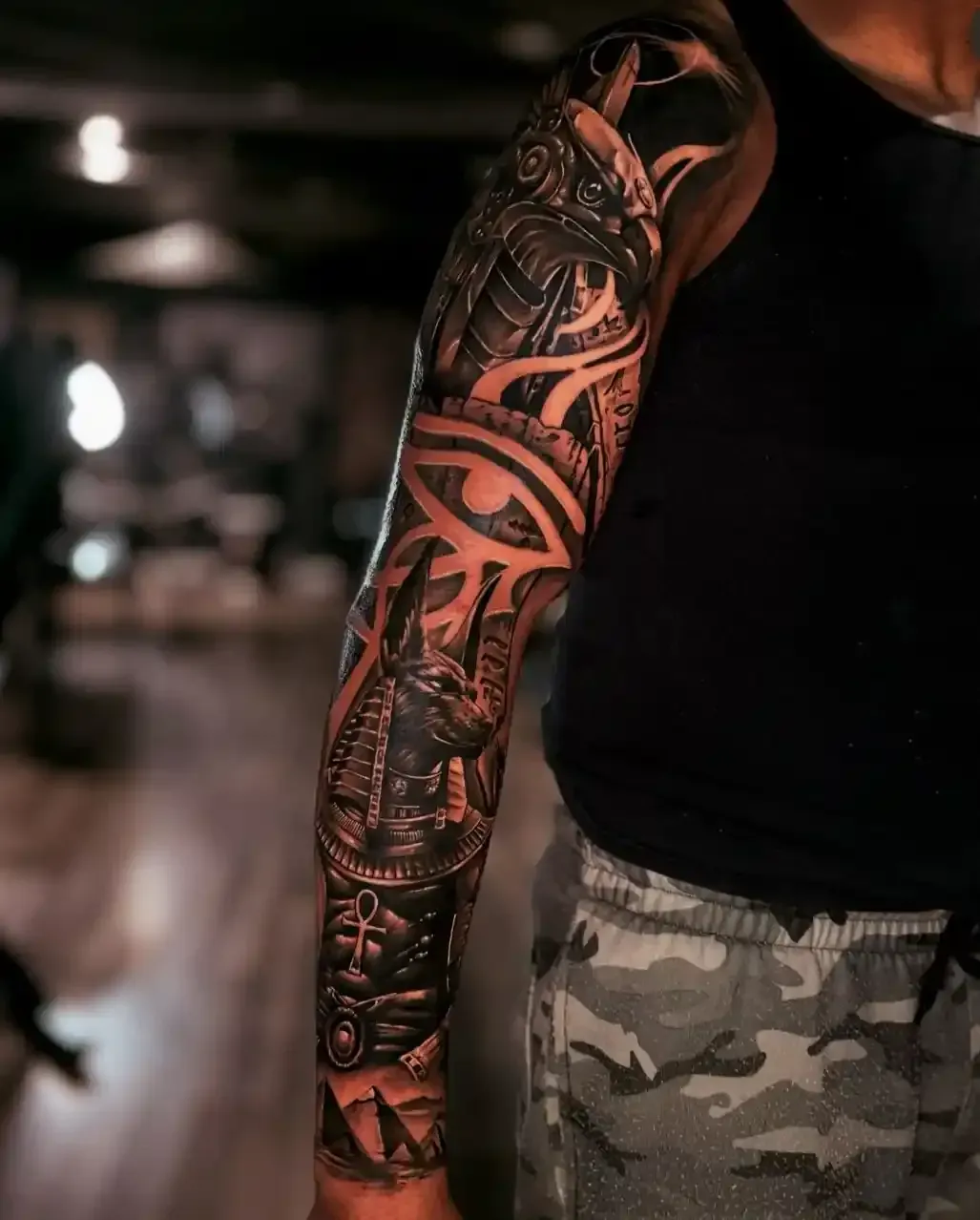 Egyptian full sleeve tattoo by Mickey 