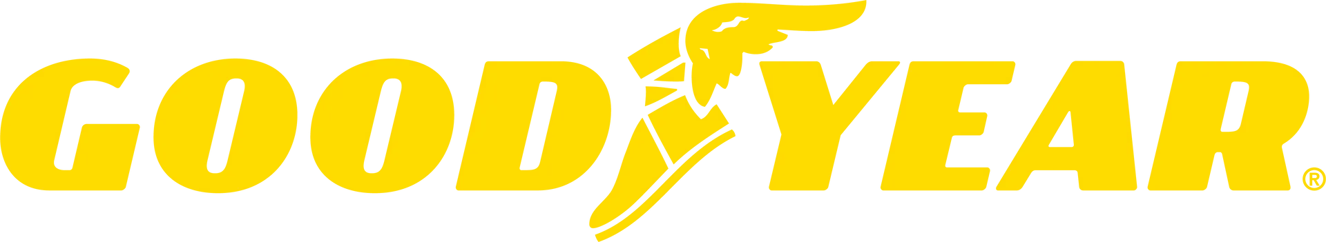 Yellow Goodyear logo with winged foot in center.