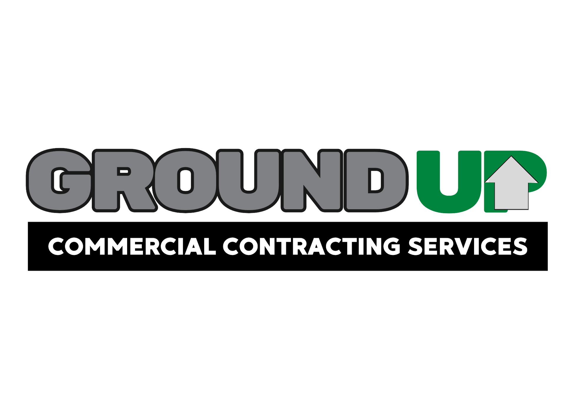 A logo for a company called grounds up commercial contracting services.