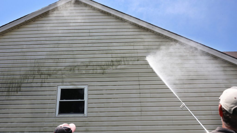 Soft washing the siding of a house