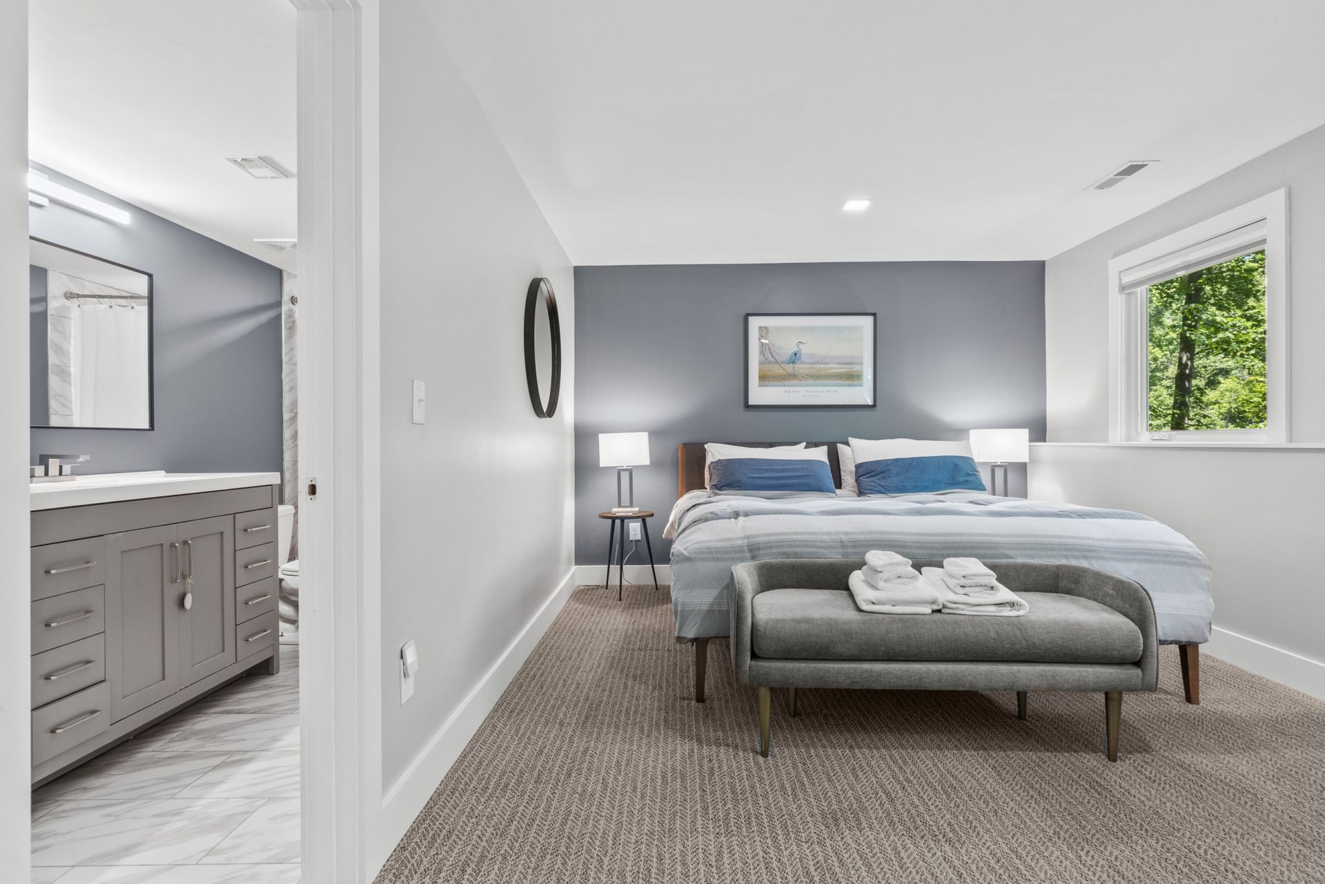 Contemporary apartment bedroom with modern furnishings