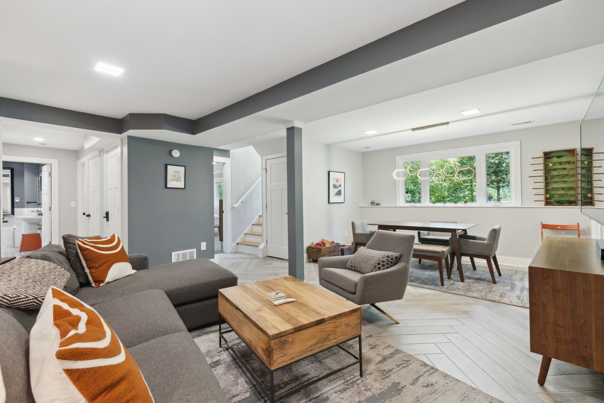 Modern living room with sectional seating and open layout