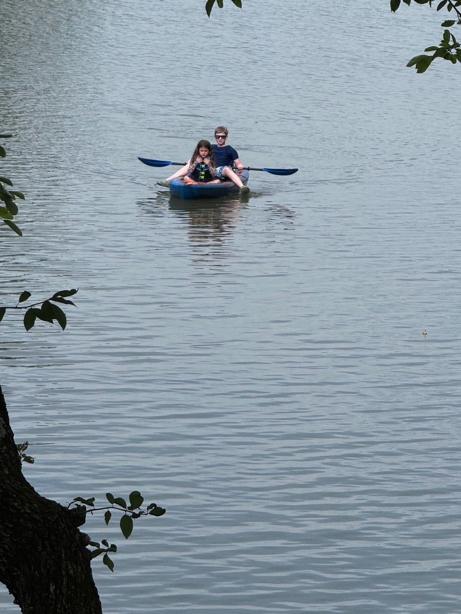 Person kayaking on calm water during outdoor recreation