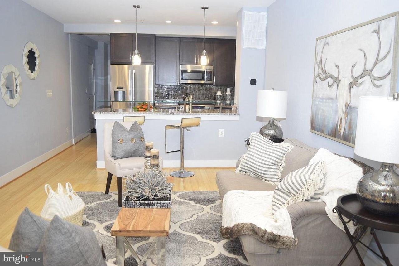 Contemporary rental home interior with updated kitchen and living area