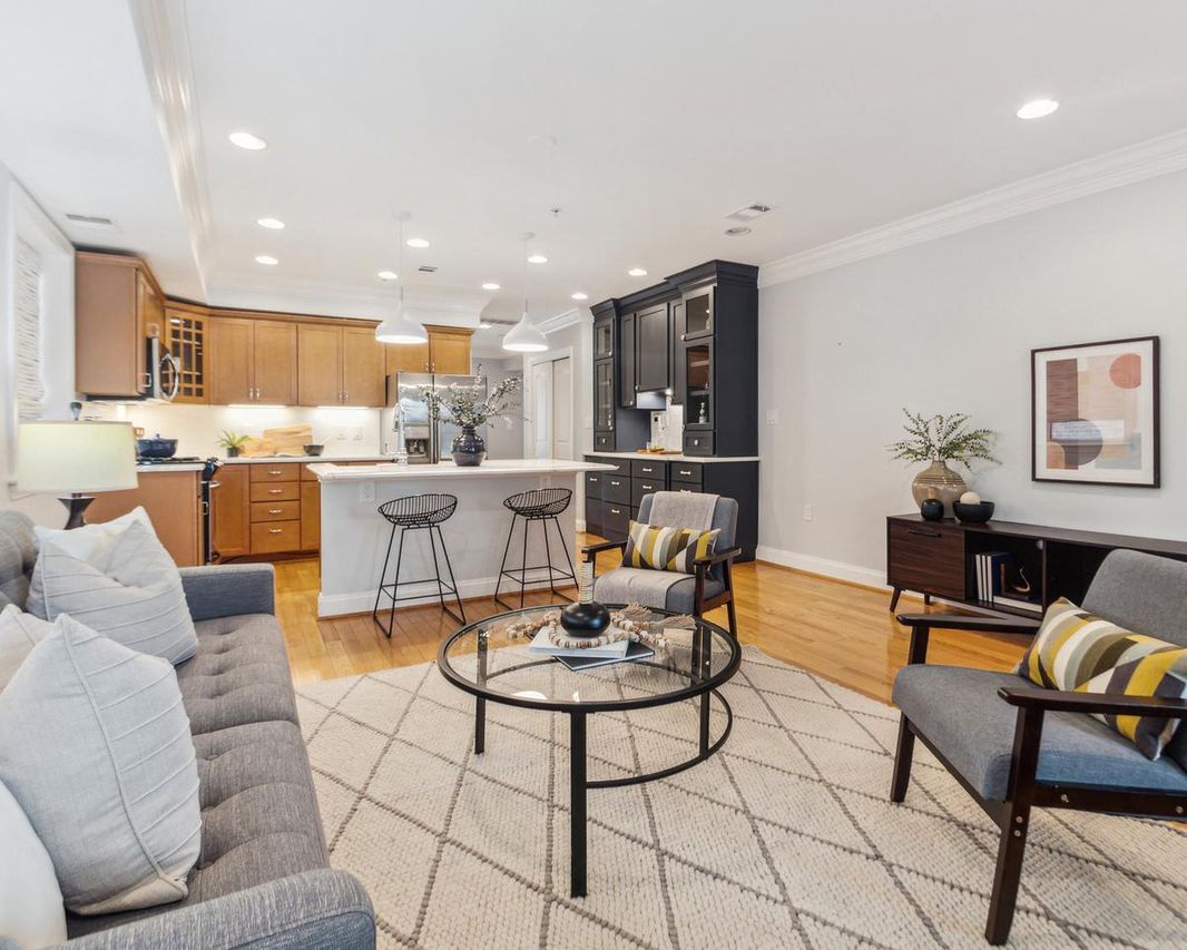 Open-concept living and dining area with modern furnishings