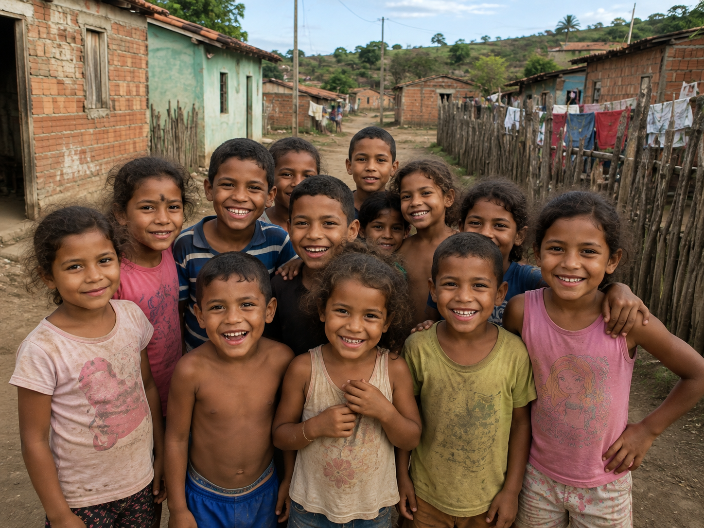 A group of women and children are standing around a table.