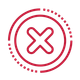 Icono circular rojo con un anillo punteado y una X en el centro.