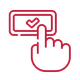 Contorno rojo de una mano pulsando un botón de marca de verificación en un icono de pantalla.
