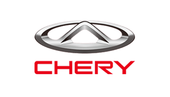Logotipo de la marca de automóviles Chery en color plata y rojo sobre un fondo blanco.