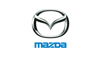 Logotipo de Mazda: emblema plateado sobre el logotipo azul sobre un fondo blanco.
