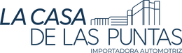 Logo de &ldquo;La Casa de las Puntas&rdquo; con texto azul y un auto lineal, importadora automotriz.