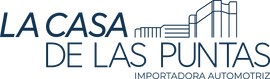 Logo de “La Casa de las Puntas” con texto azul y un auto lineal, importadora automotriz.