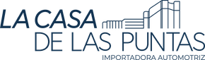Logo de &ldquo;La Casa de las Puntas&rdquo; con texto azul y un auto lineal, importadora automotriz.