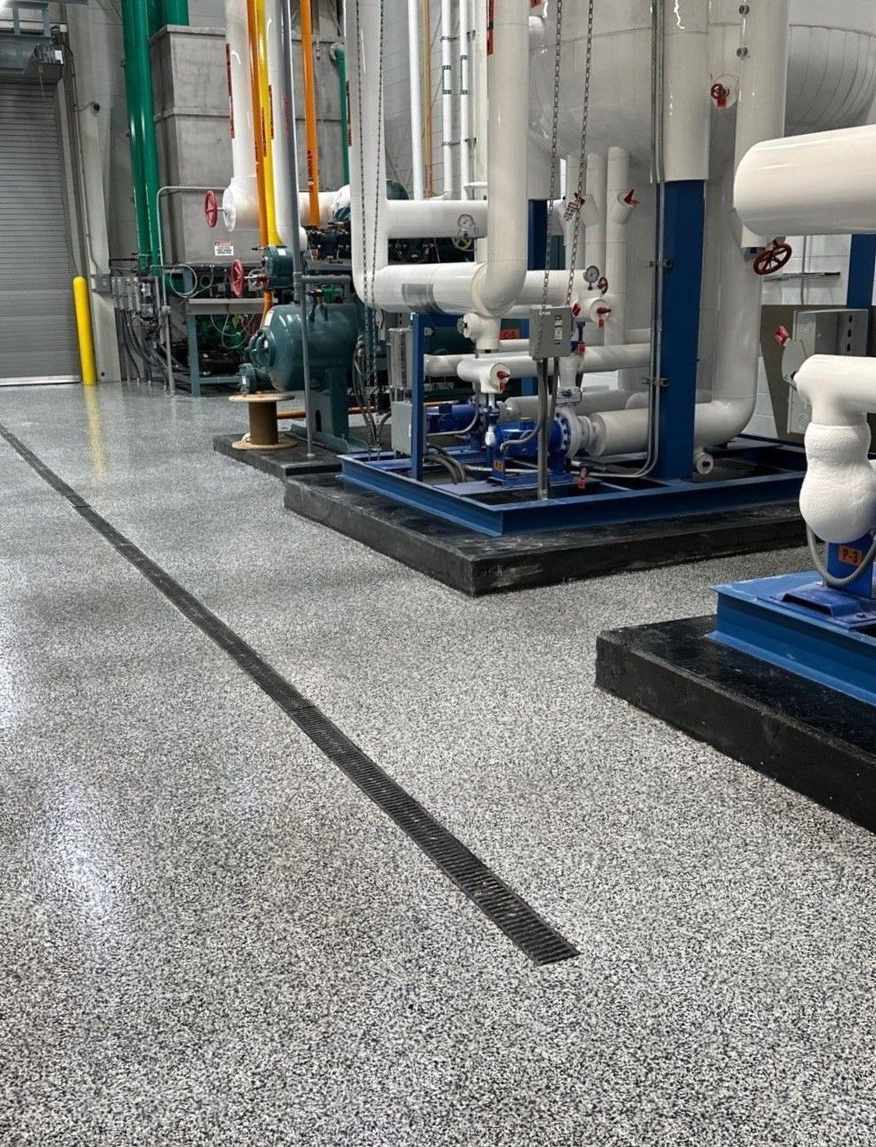 Interior of cold chain storage facility with full-flake epoxy floor